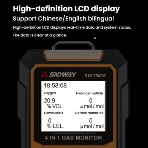 Détecteur de gaz 4 en 1 SNDWAY SW7500A, gaz combustible, oxygène, sulfure d'hydrogène, détection de substances toxiques et nocives, antidéflagrant, spécifications : standard SS270177-09